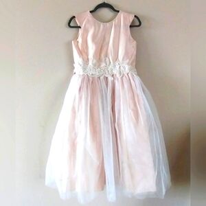 Sweet Kid's 16 Girls Blush Pink Faux-Pearl Satin/Tulle Bridesmaid Dress